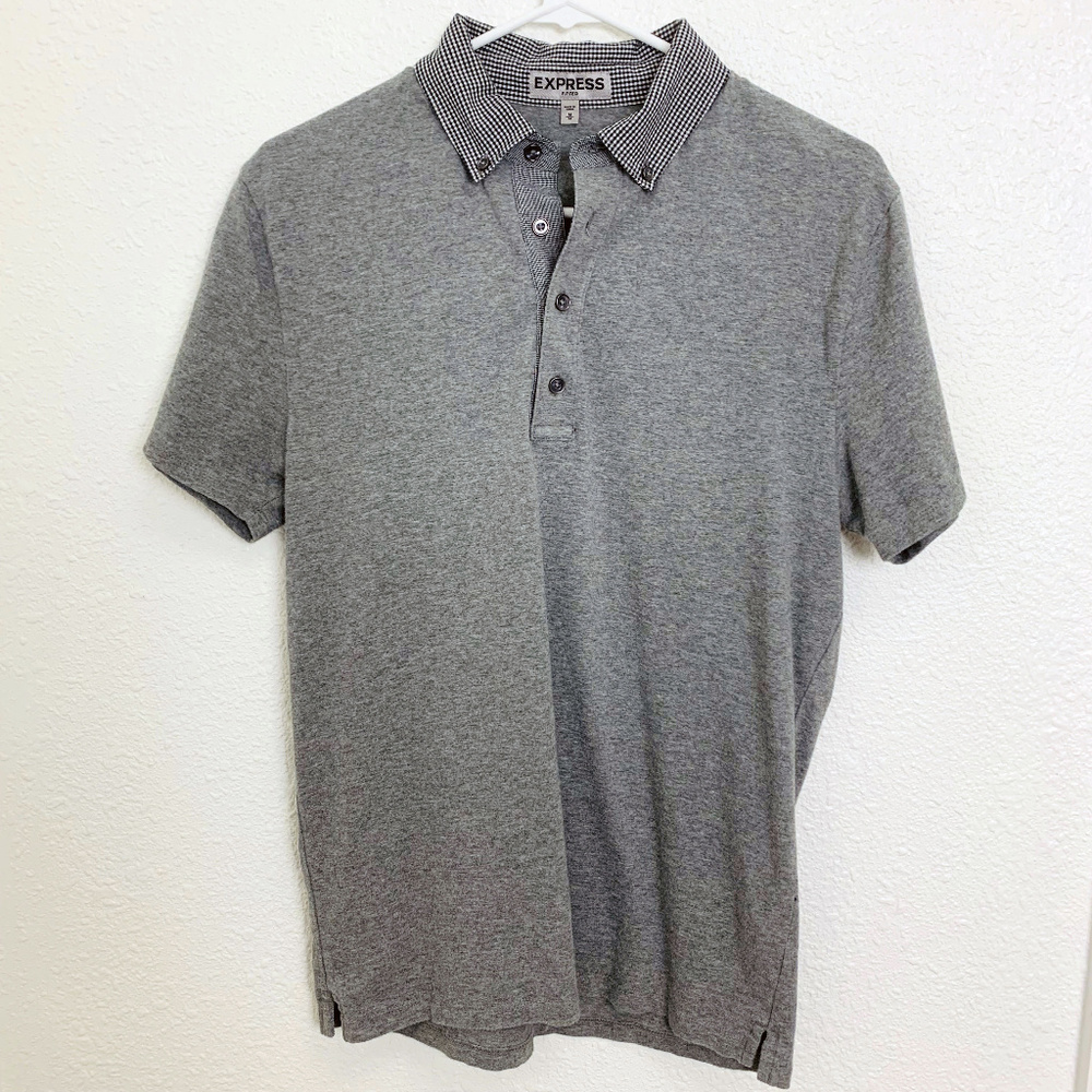 EXPRESS Fitted Men’s Grey Polo - Medium